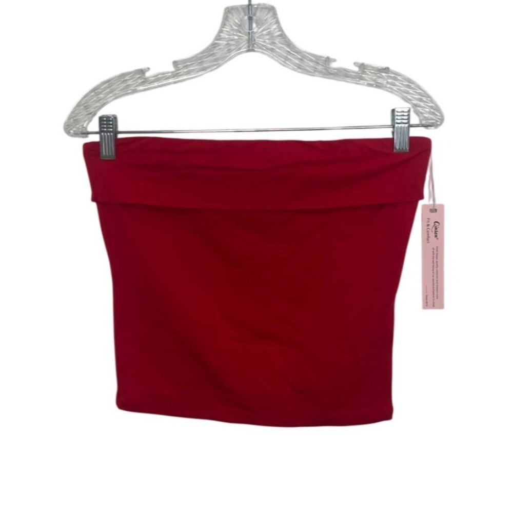Qinsen Tube Top Strapless Stretch Large Red Comfortable Casual Summer